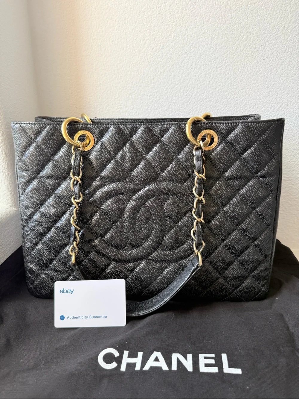 CHANEL Grand Shopping Tote Black Caviar Leather with Gold Hardware - Authentic